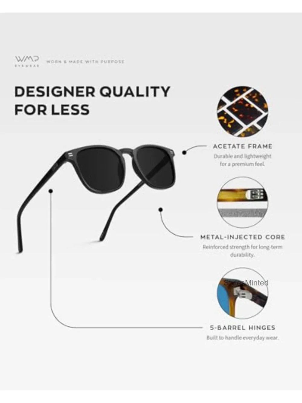 Men's Polarized Square Sunglasses with UV Protection and Microfiber Pouch
